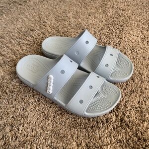 Crocs Gray V2 Slides Sandals Double Strap Slip On Comfort Shoes W8 M6